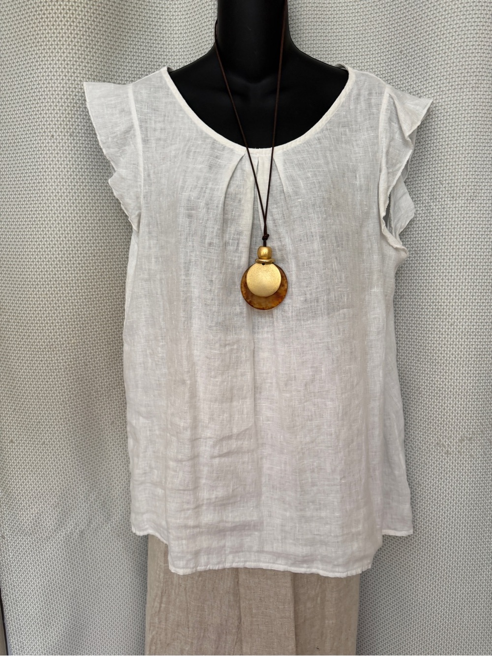 Women's White Linen Ruffle Sleeve Camisole